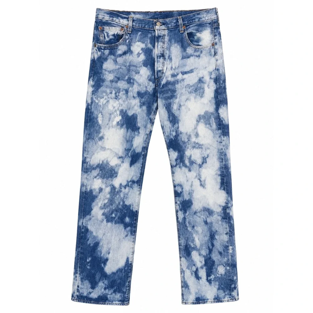 Levis 501 93 Straight Leg Jeans Men's 34x32 Blue White Acid Wash Tie Dye Denim